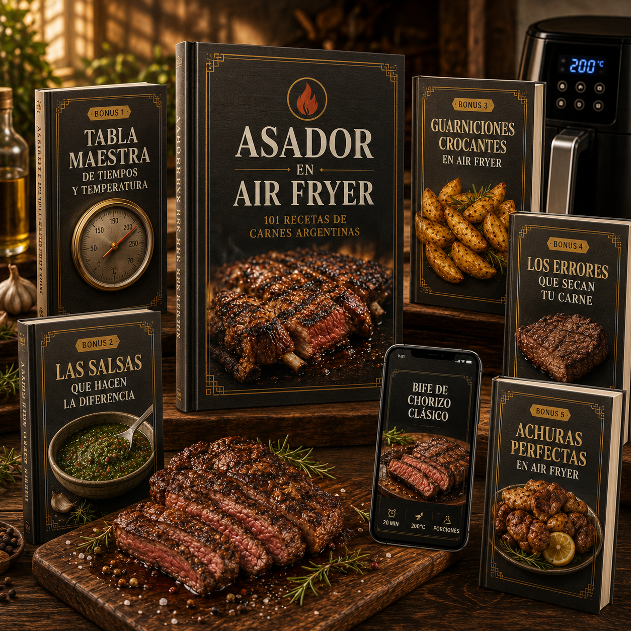 Asador Air Fryer: 101 recetas de carnes argentinas + 5 bonus de regalo